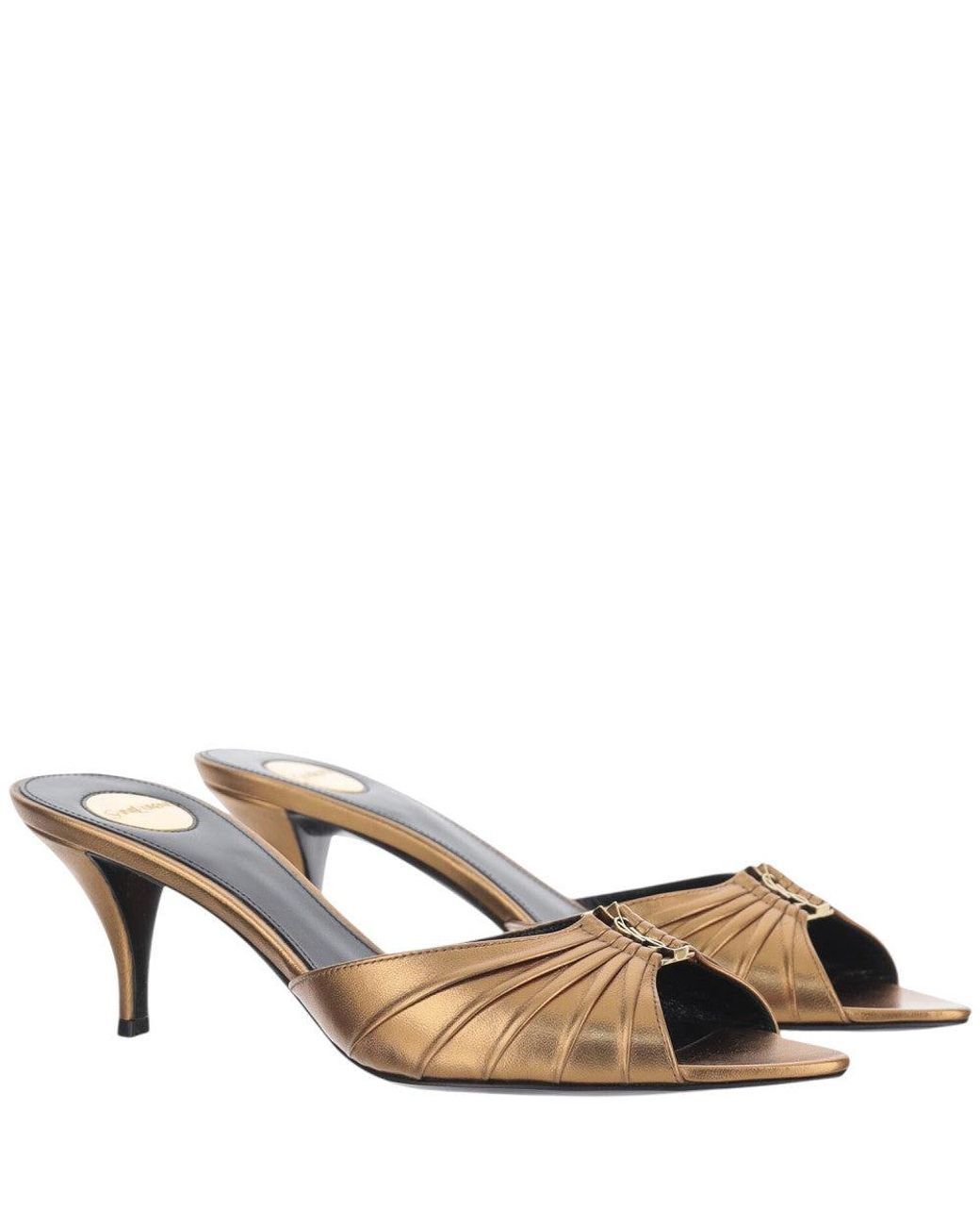 Saint Laurent Metallic Golden Textured Draped Heels