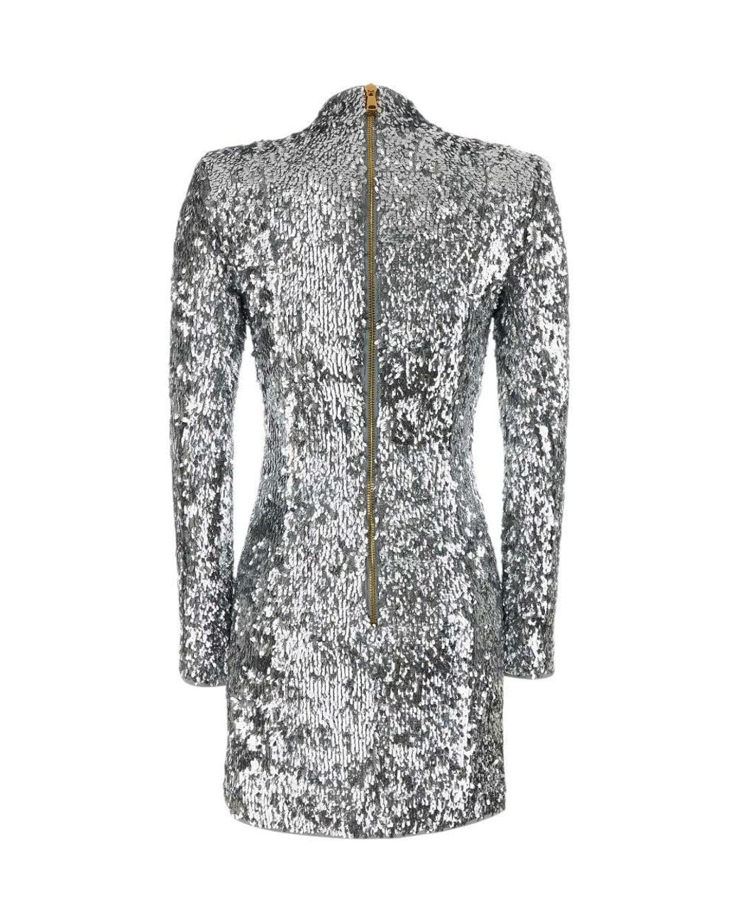 Balmain Gray Mock Collar Mini Dress