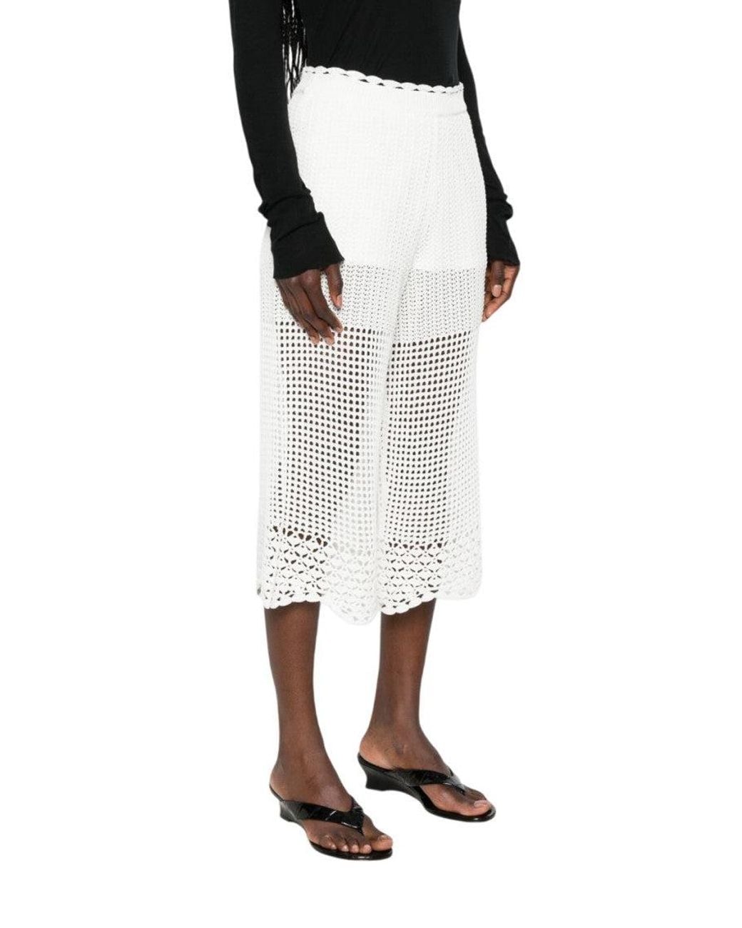 IRO White Crochet Knit Scalloped Hem Pant