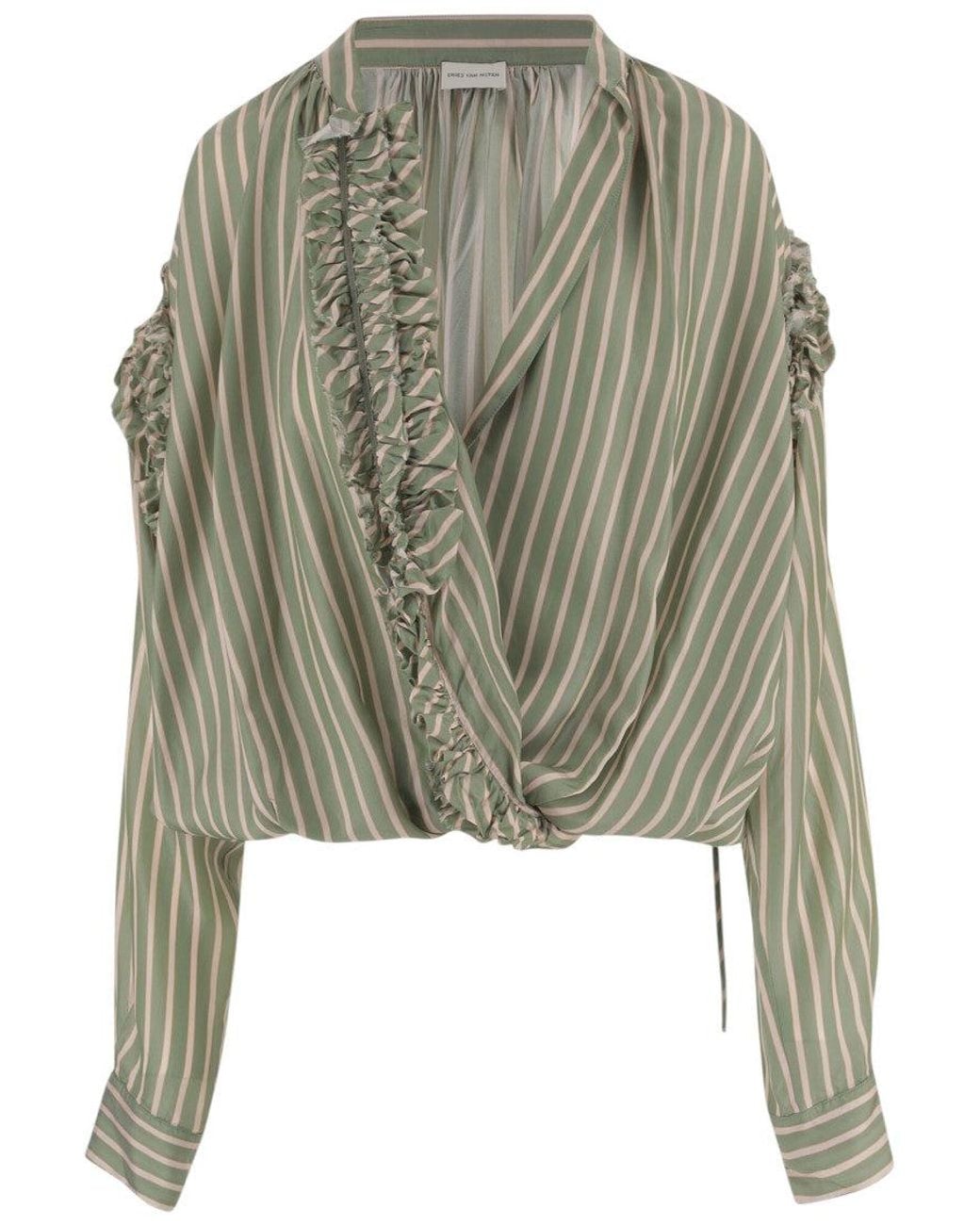 Dries Van Noten Green Relaxed Stripes Shirt