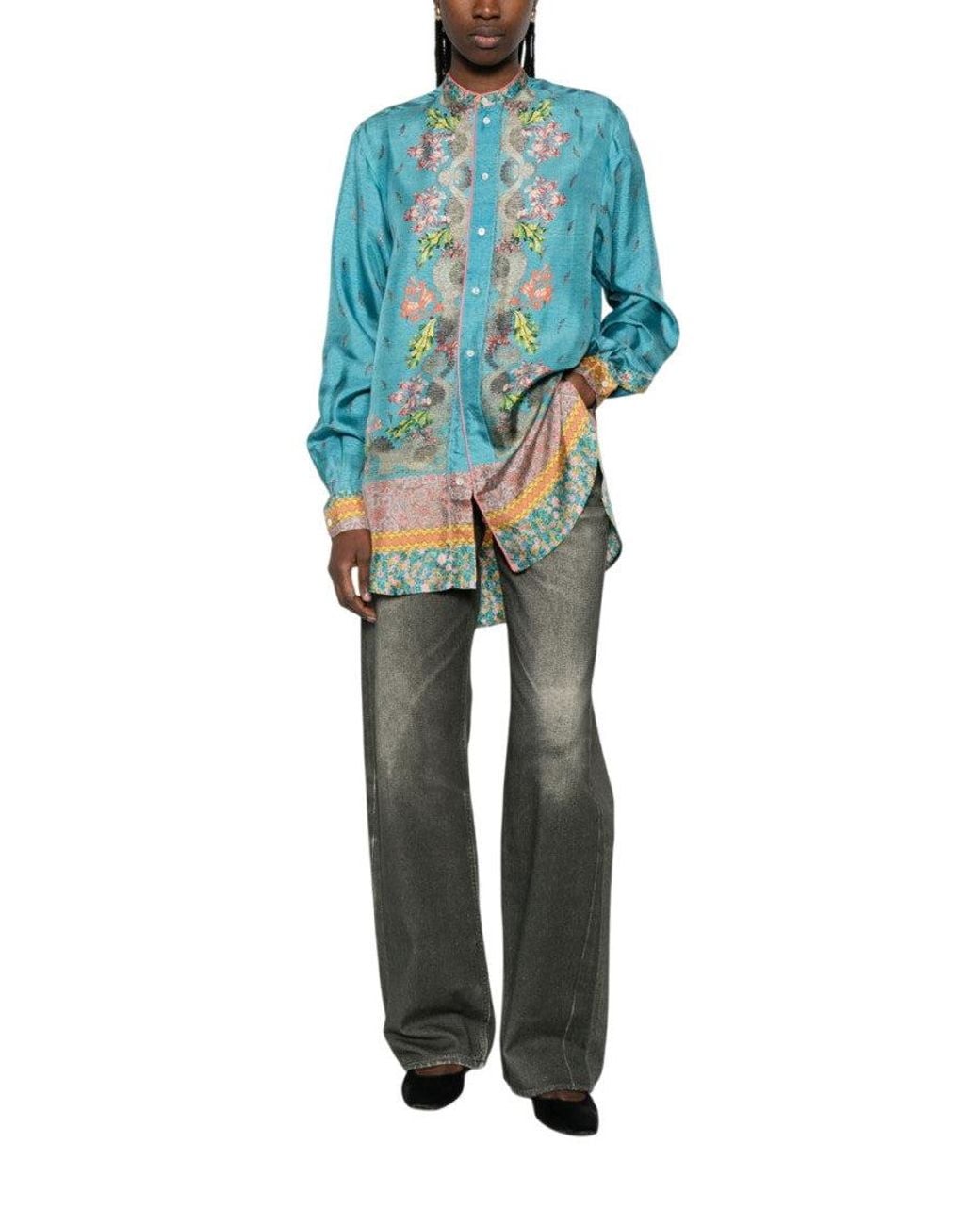 Pierre Louis Mascia Blue Sky Printed Silk Shirt