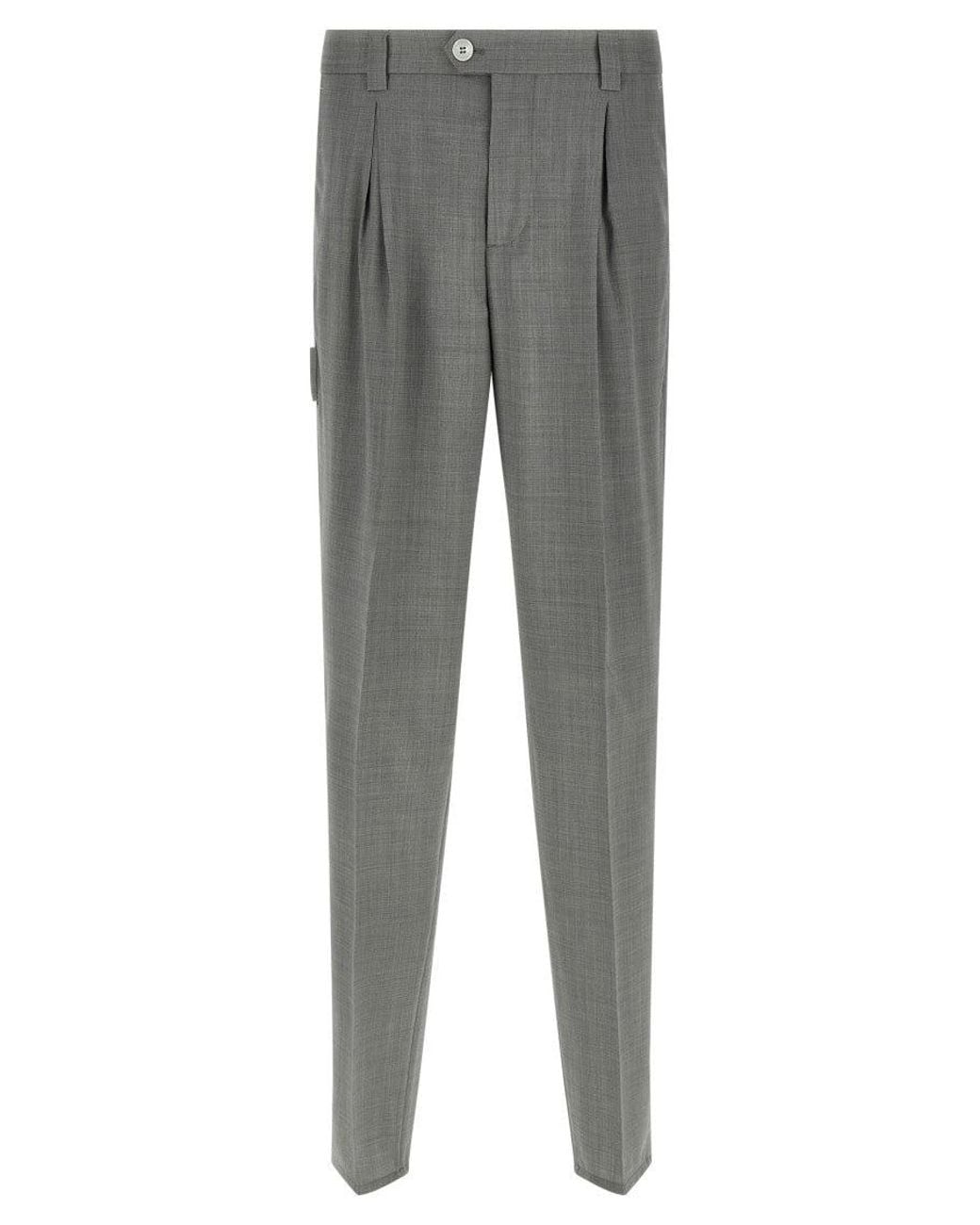 Brunello Cucinelli Gray Mélange Wool Pants for men