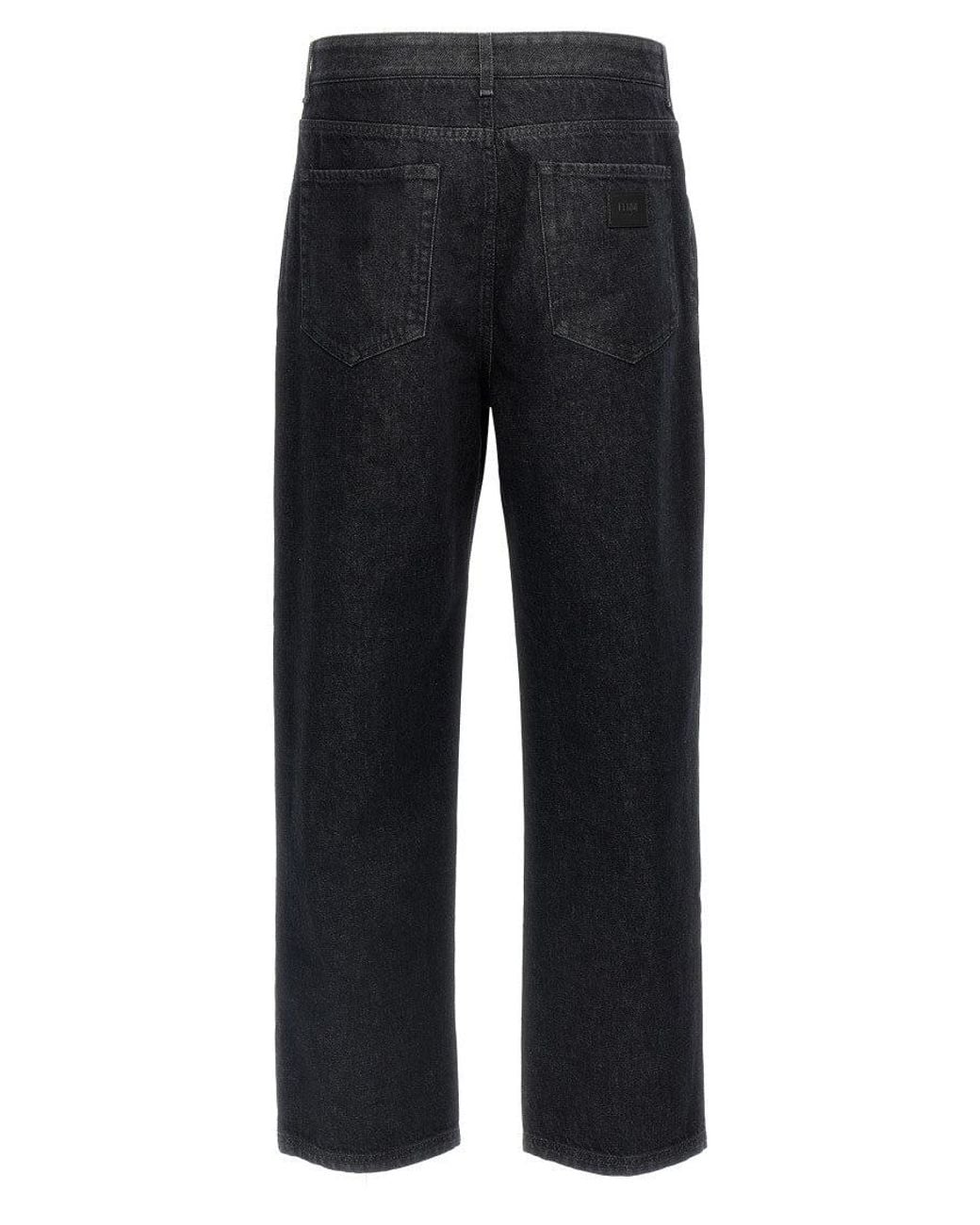 Fendi Blue Logo Straight Jeans for men