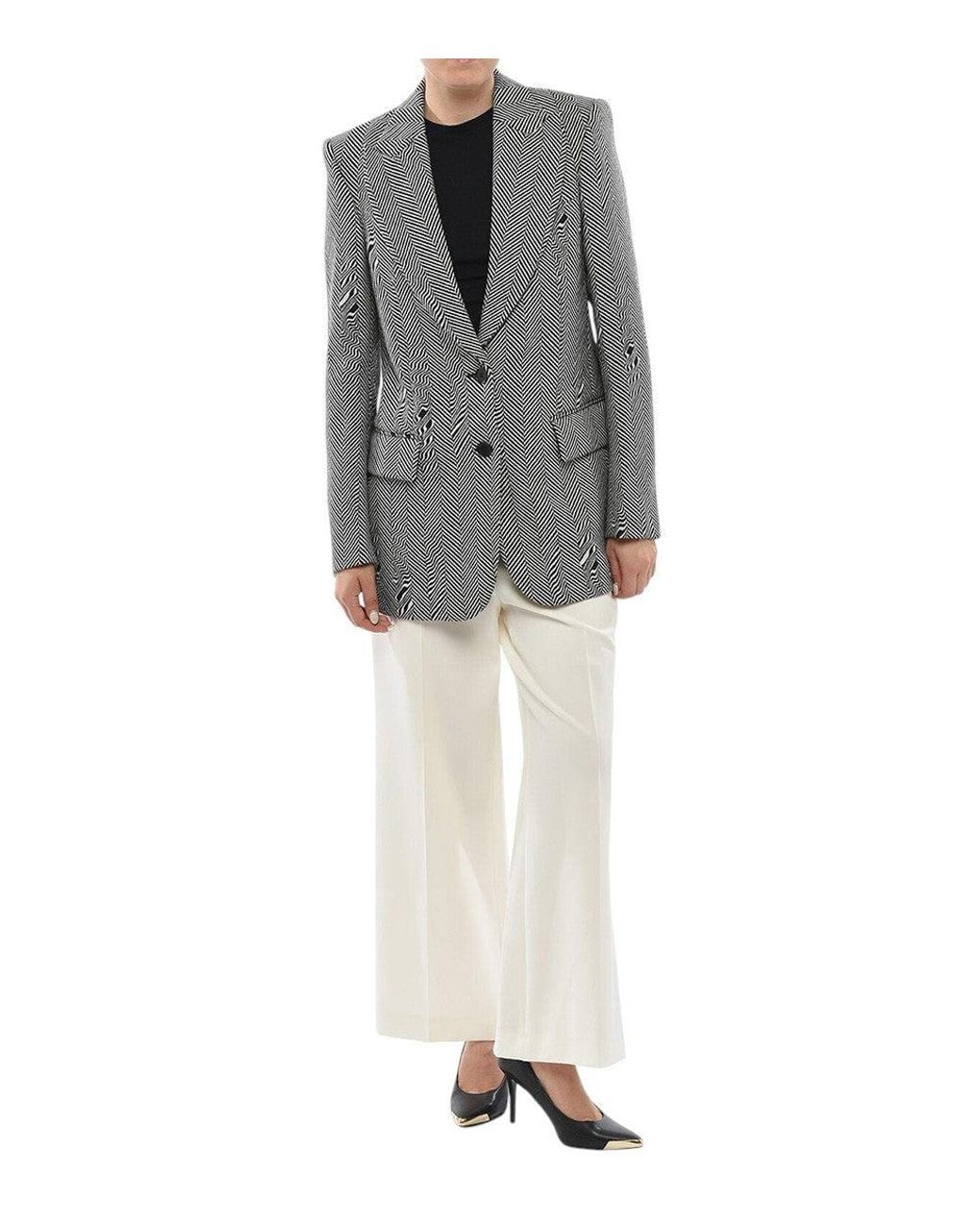 Stella McCartney Gray Chevron Notched Lapel Blazer