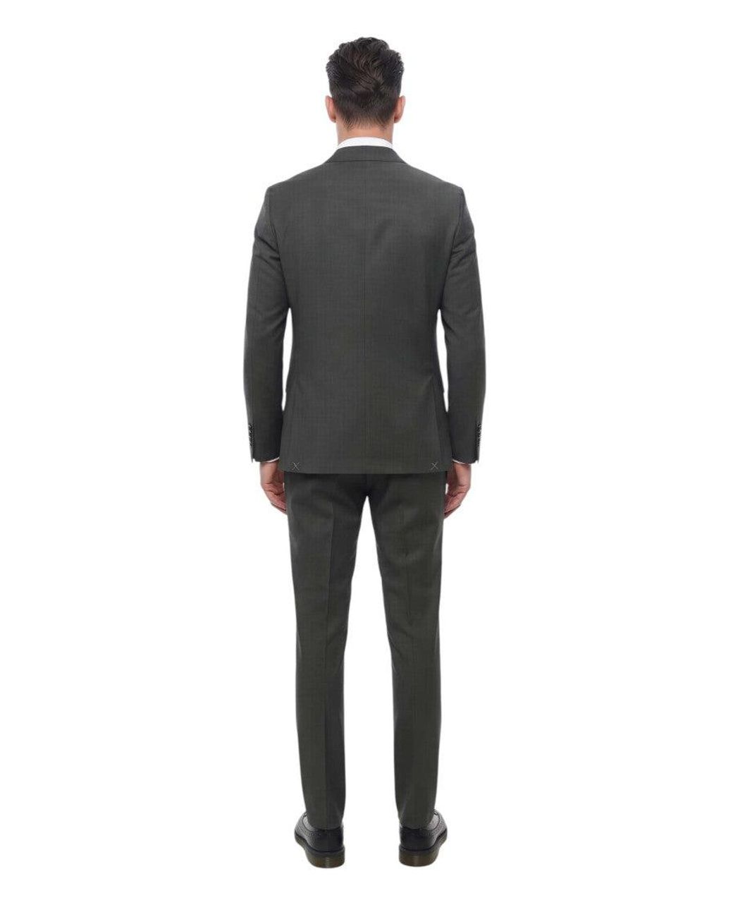 Corneliani Black Charcoal Notched Lapel Suit for men