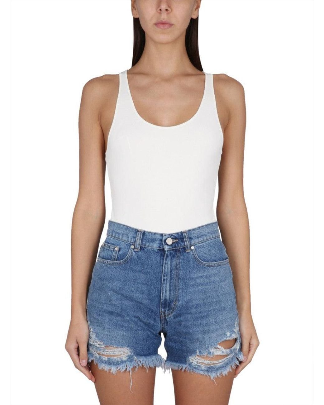Stella McCartney Blue Solid Scoop Neck Top