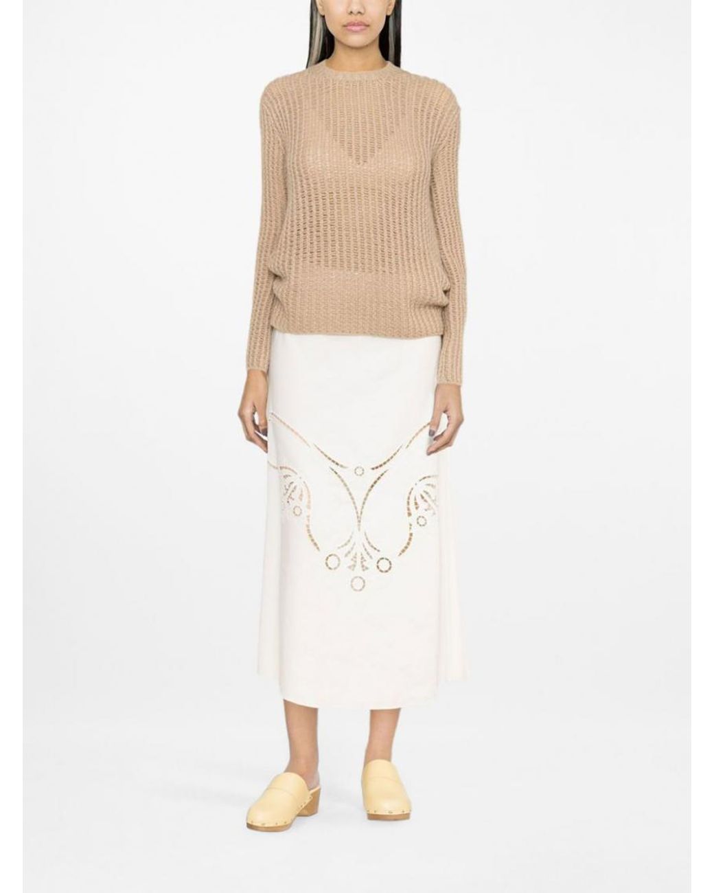 Chloé White Embroidered Midi Skirt