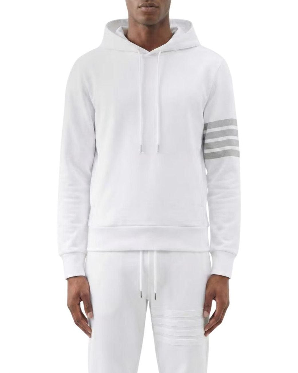 Thom Browne White Stripes Hood Sweatshirt for men