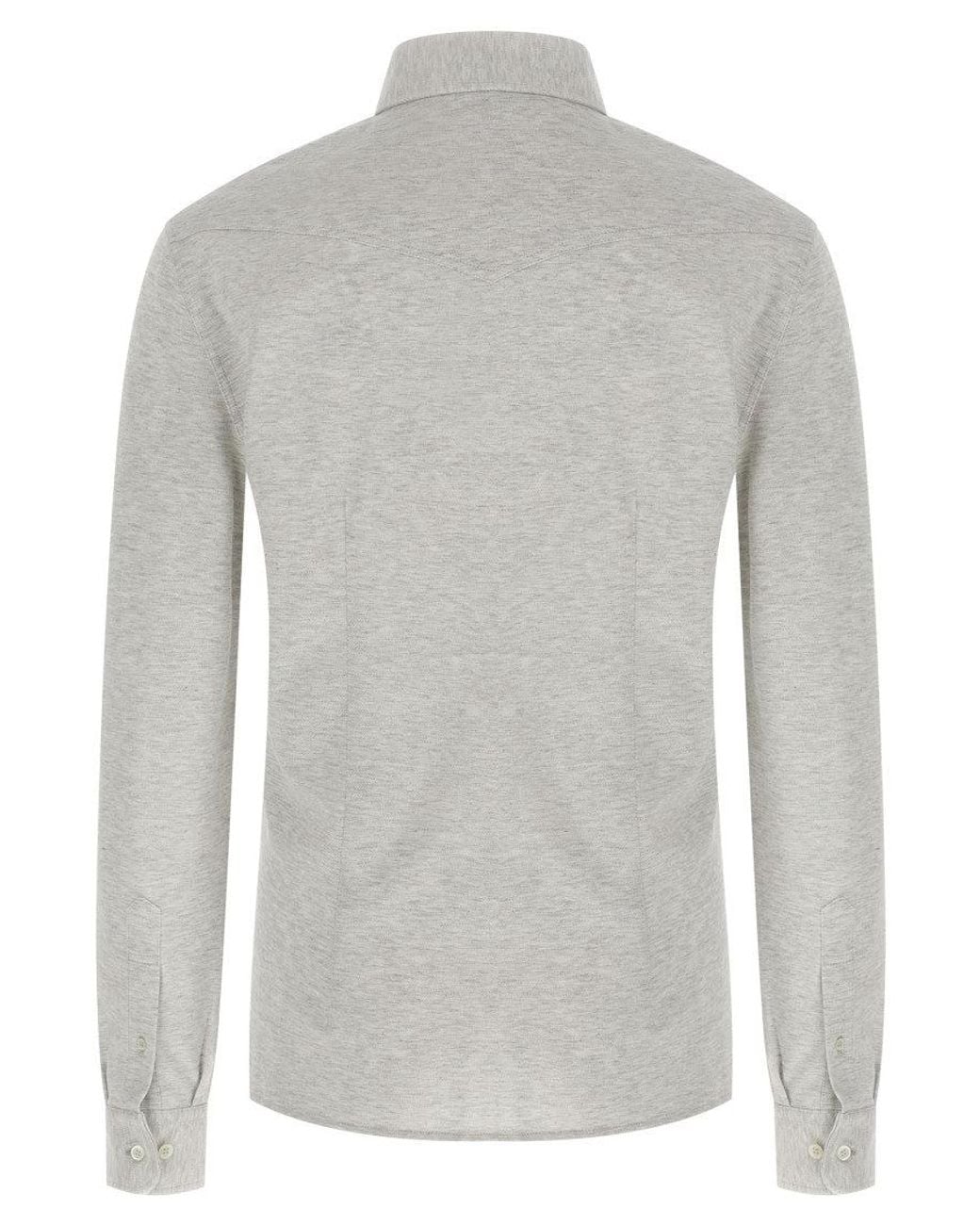 Brunello Cucinelli Gray Piqué Cotton Shirt for men