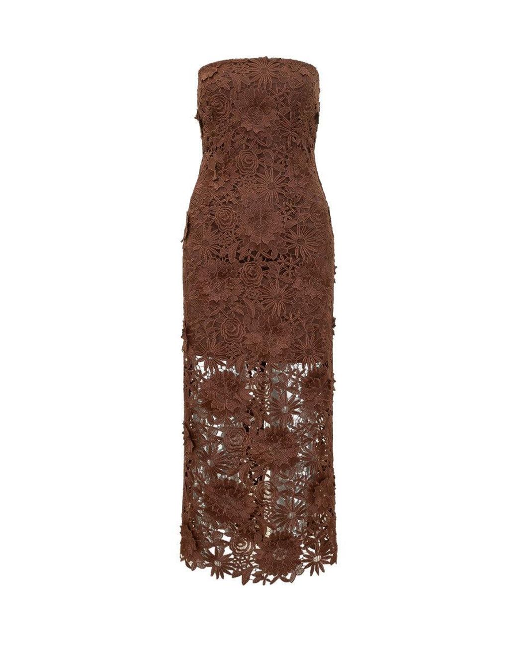 ROTATE BIRGER CHRISTENSEN Brown Floral Embroidered Midi Dress