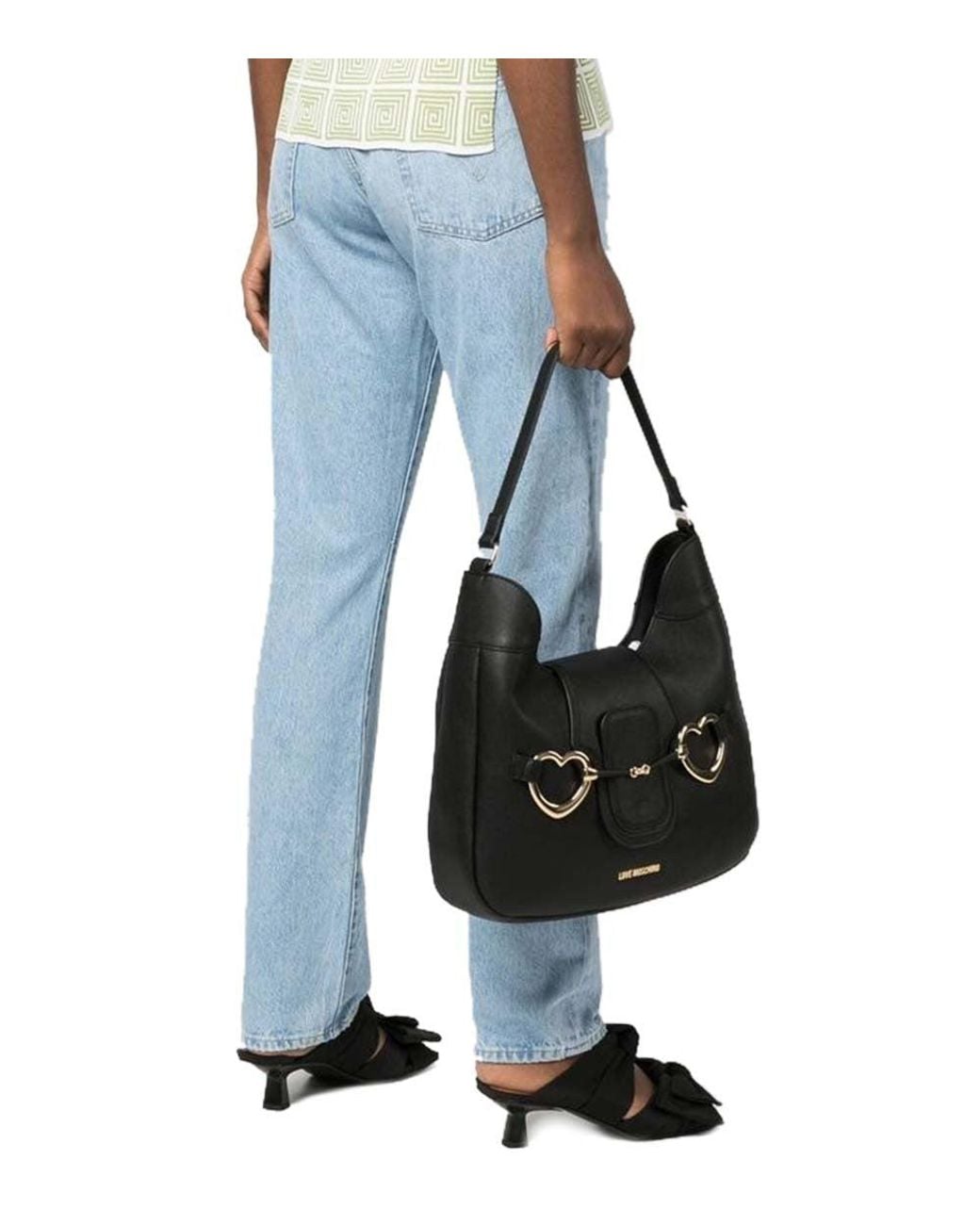 Love Moschino Black Heart Clamp Medium Hobo