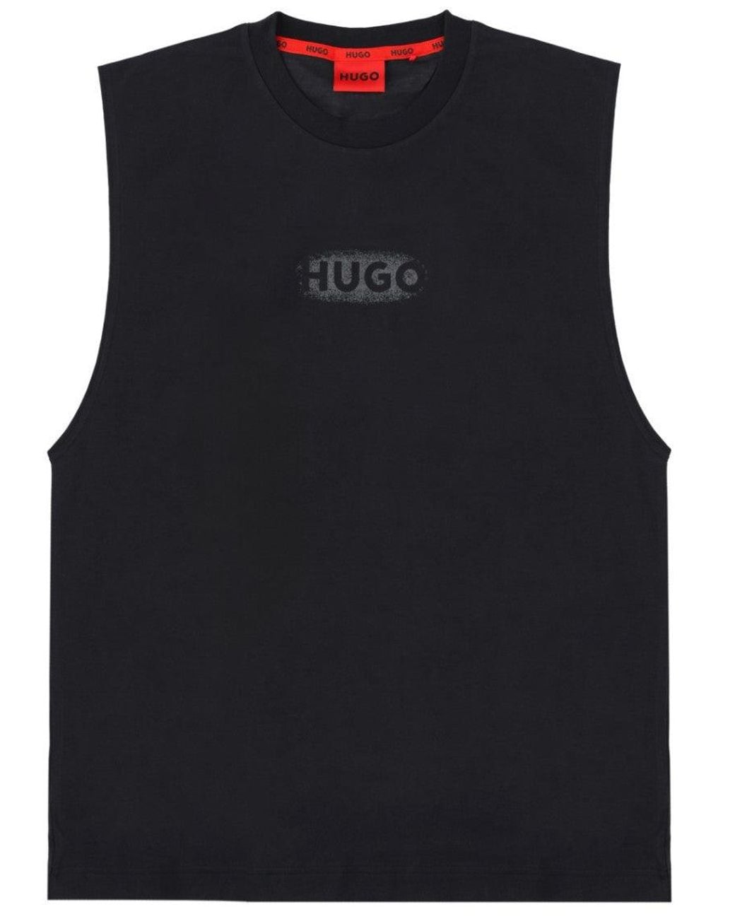 HUGO Black Logo Crew Neck Top for men