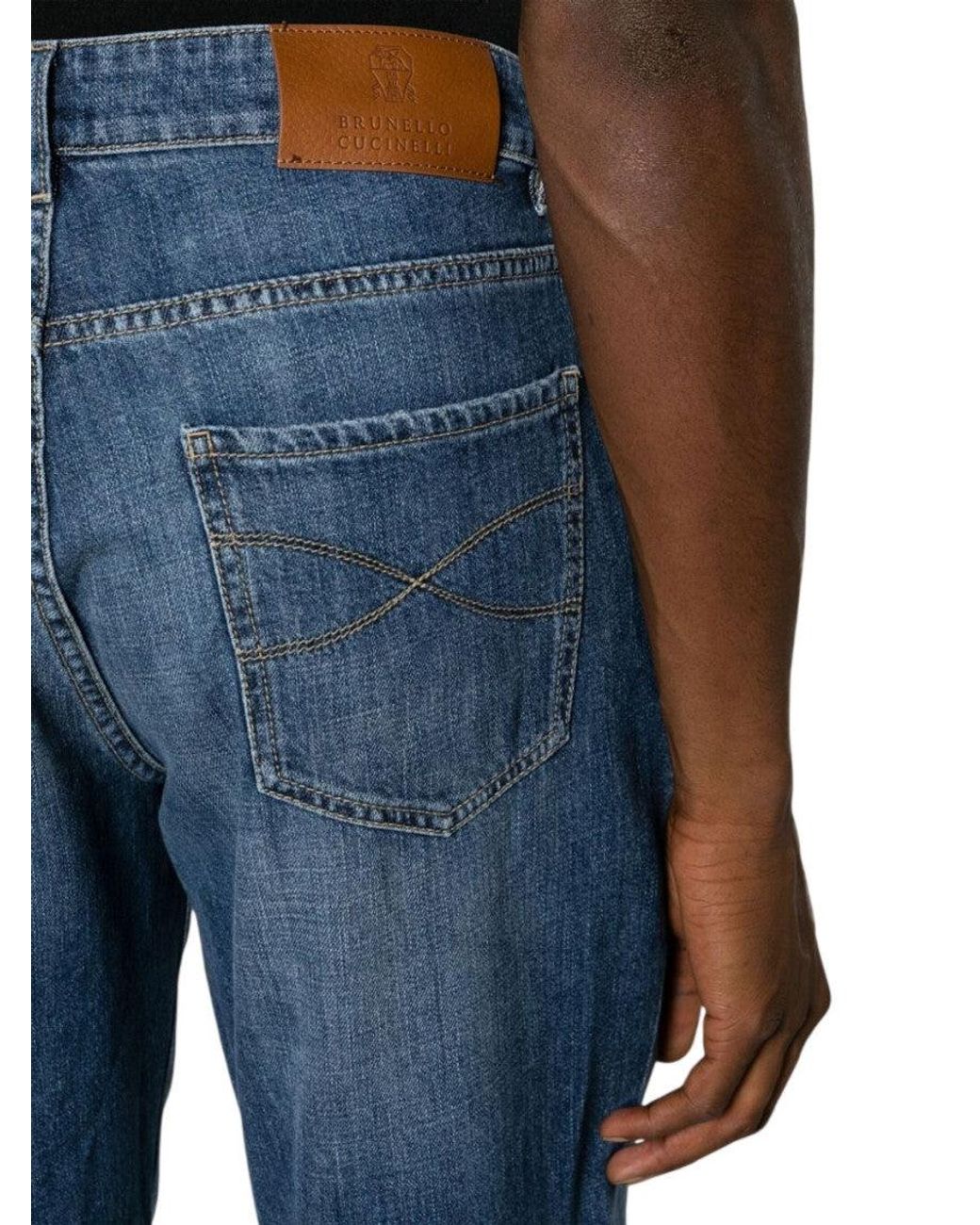 Brunello Cucinelli Blue Slim Mid Rise Jeans for men