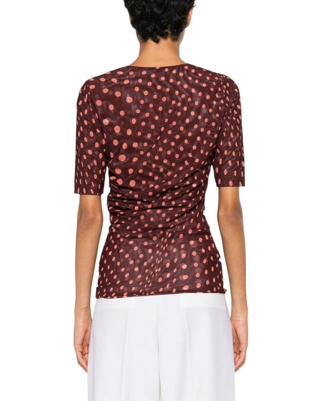 Stella McCartney Red Polka Dot Scoop Neck Top
