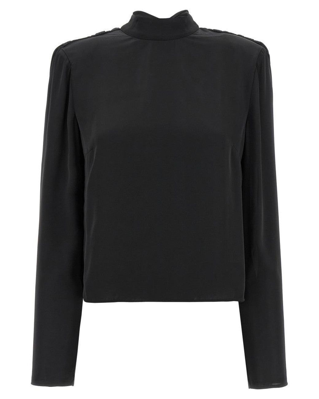 ROTATE BIRGER CHRISTENSEN Black Satin Draped Back Blouse