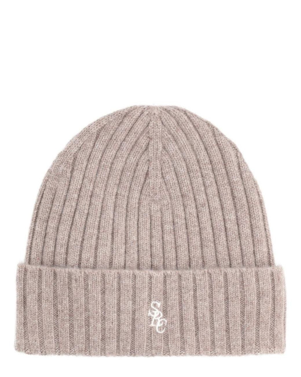 Sporty & Rich Natural Logo Knitted Beanies Hat for men