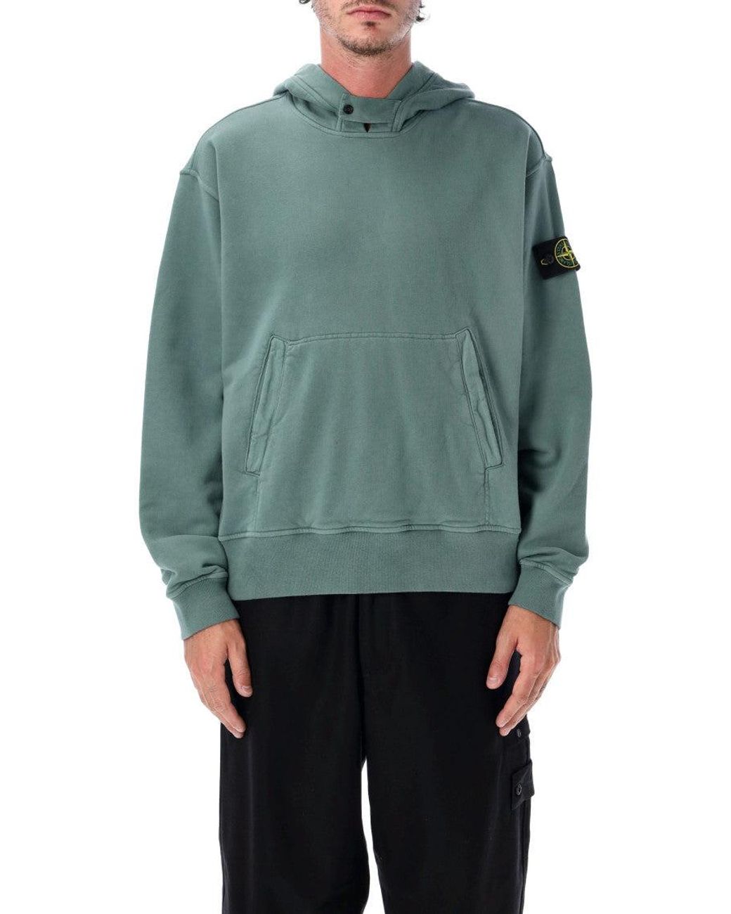 Stone Island Blue Brushed Organic Cotton Hoodie for men
