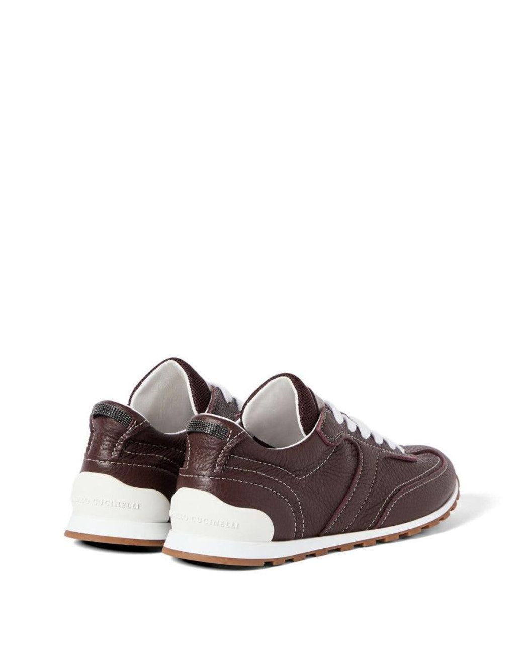 Brunello Cucinelli Brown Grained Soft Leather Runners With Shiny Loops