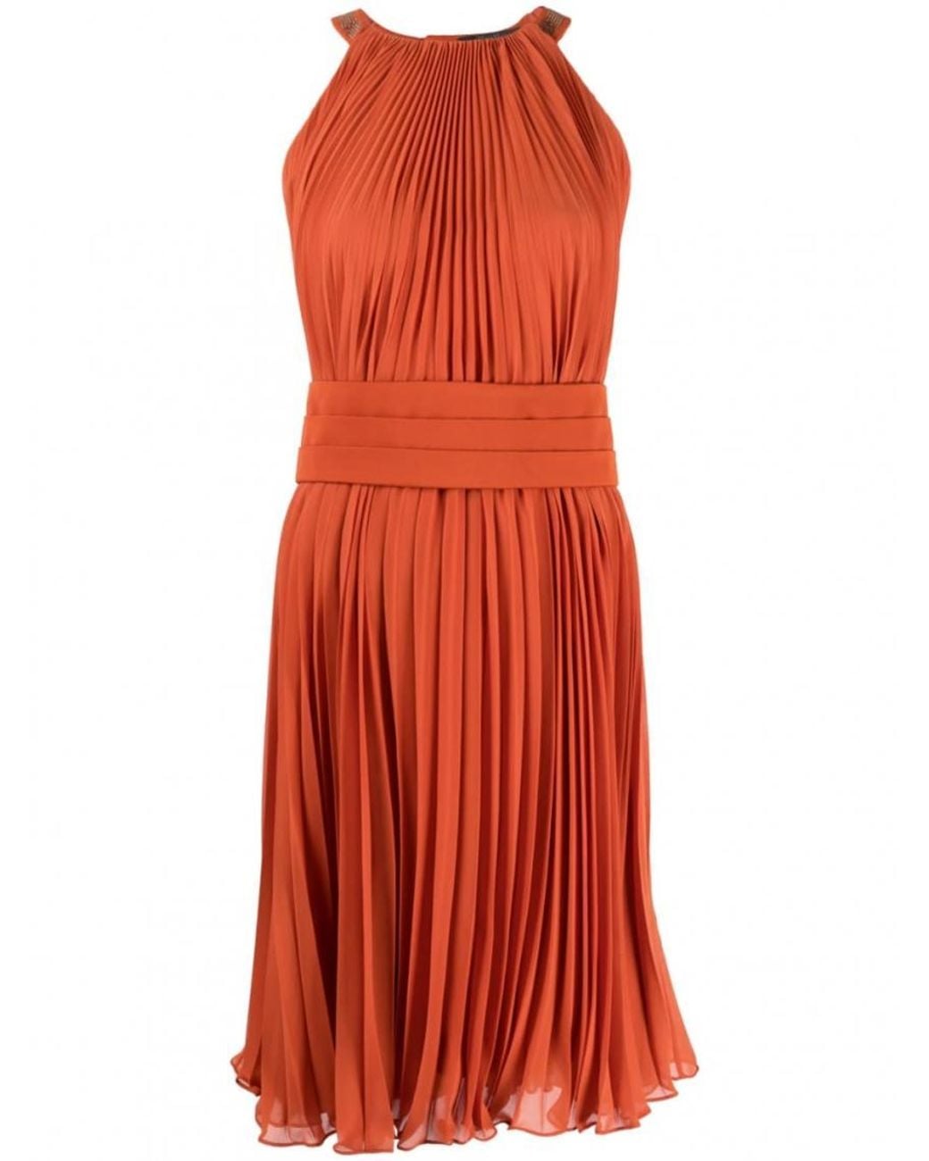 Max Mara Red Pleated Silk-Blend Midi Dress