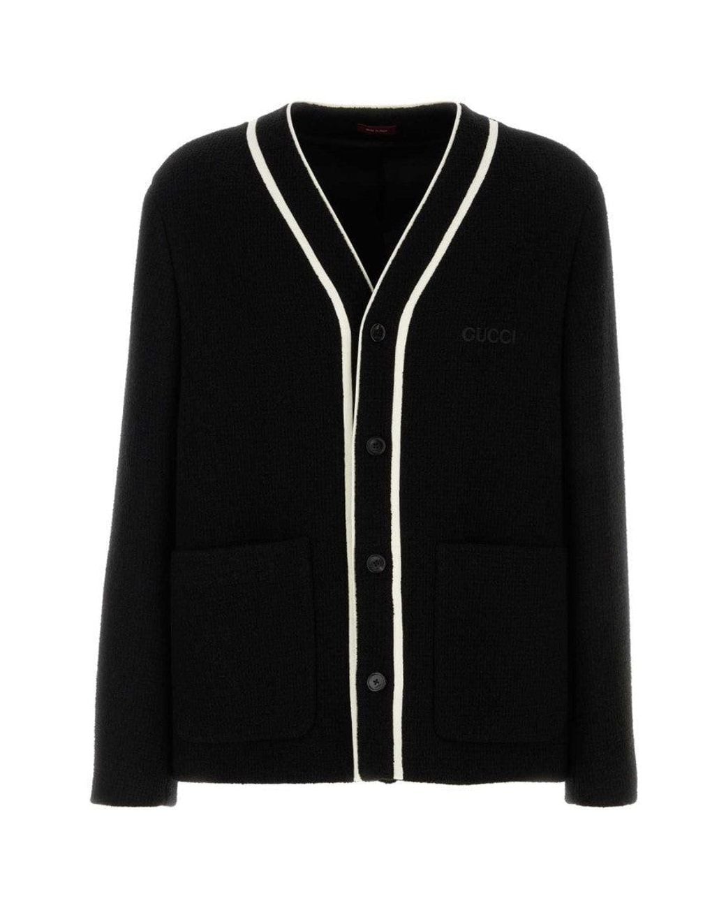 Gucci Black V-Neck Logo Cardigan for men