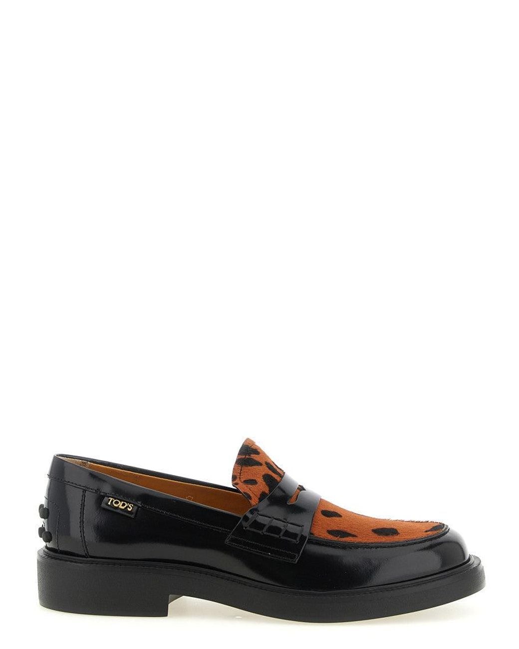 Tod's Black Leopard Print Slip On Loafers