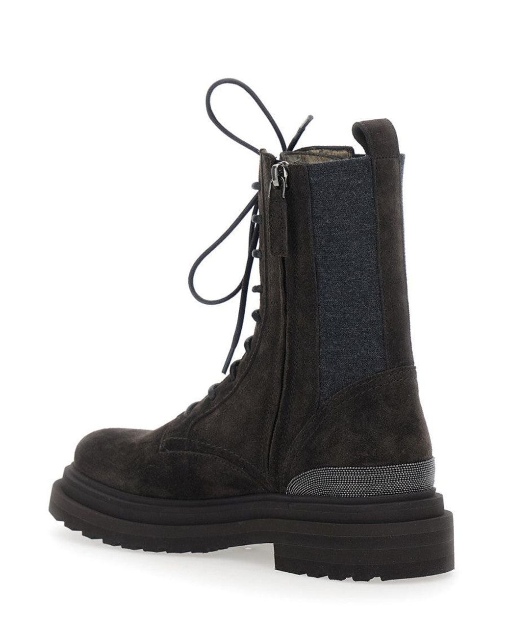 Brunello Cucinelli Black Lace-Up Ankle Boots