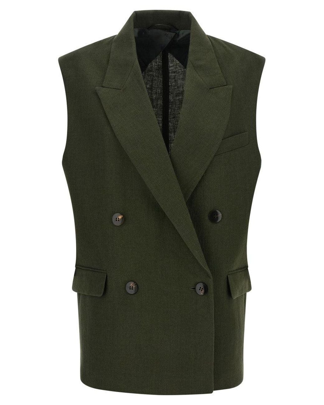 Max Mara Green Solid Peaked Lapel Jacket