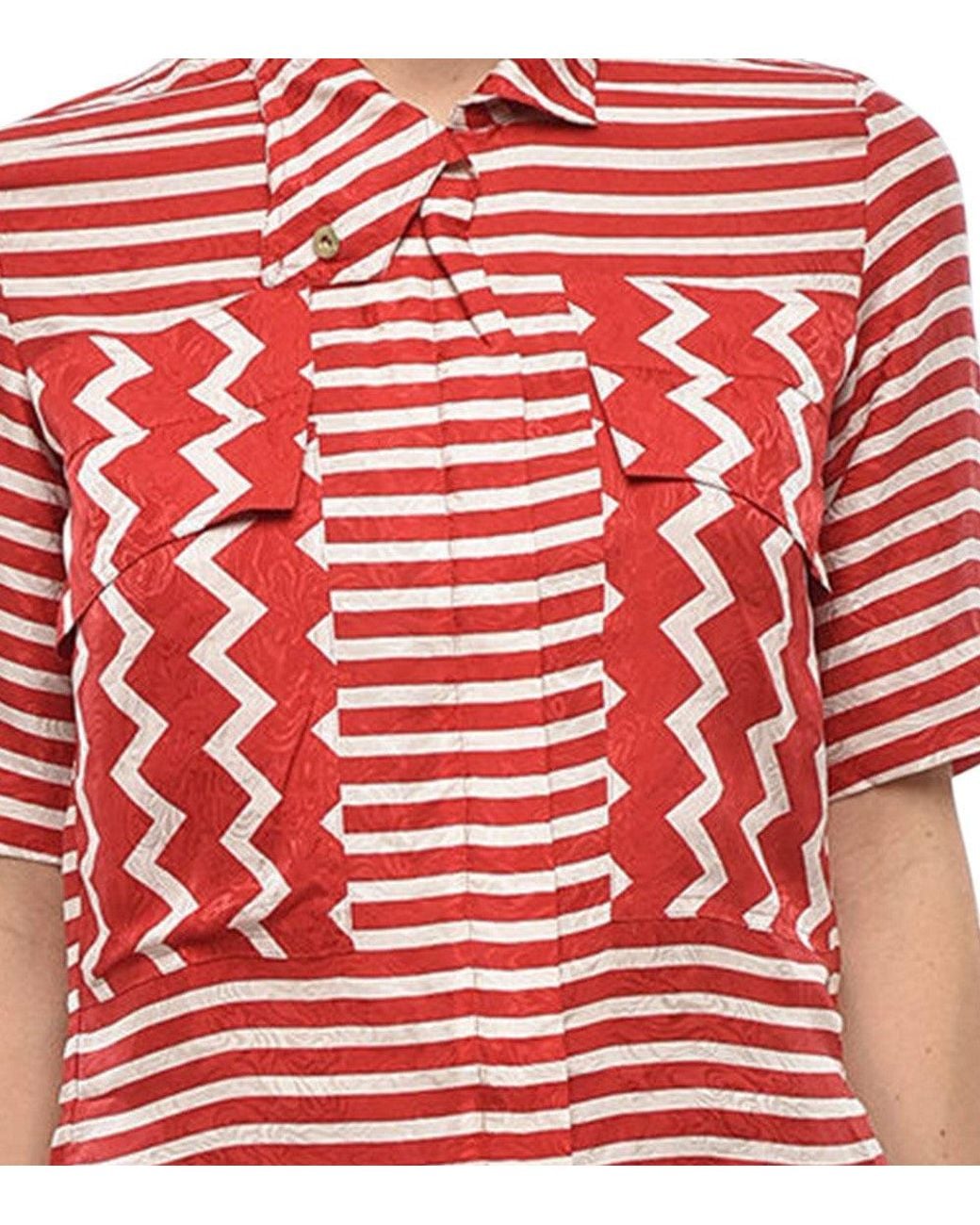 Stella McCartney Red Stripes Mock Collar Top