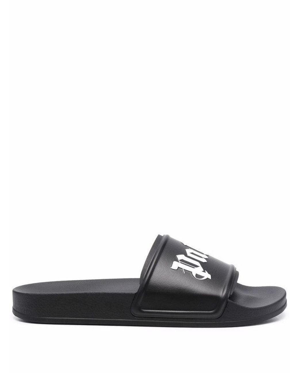 Palm Angels Black Logo Pool Slides for men