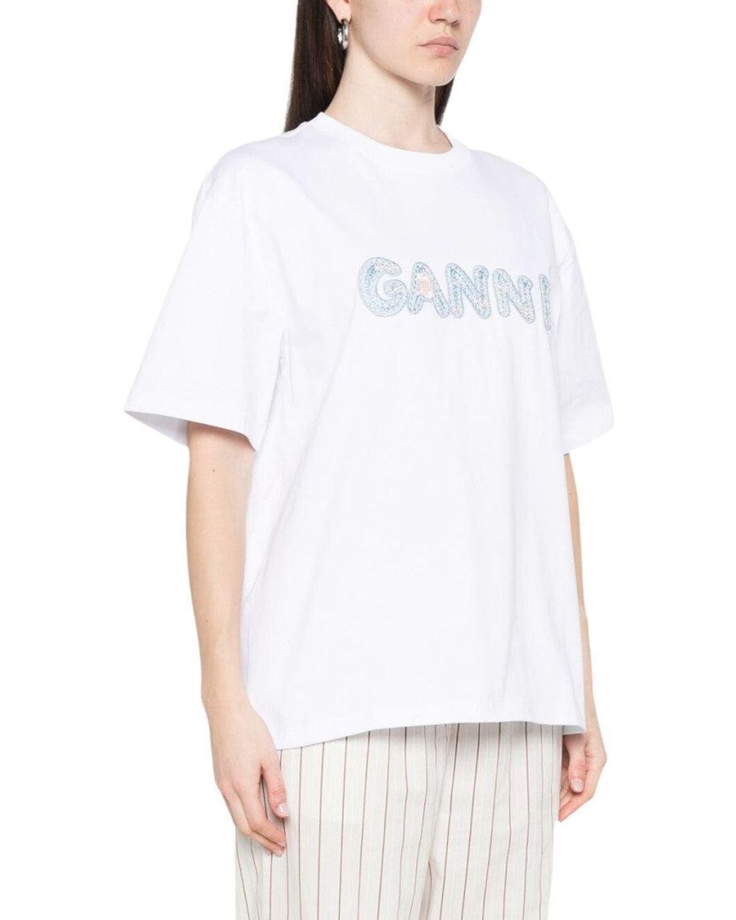 Ganni White Logo Crew Neck T-Shirt