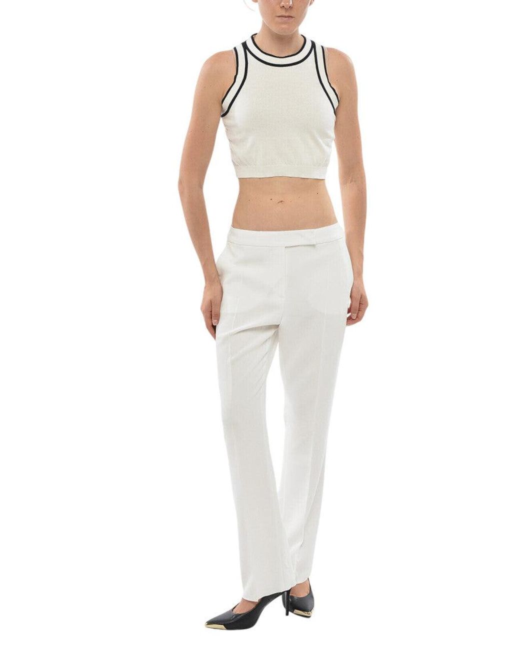 Max Mara White Solid Crew Neck Top