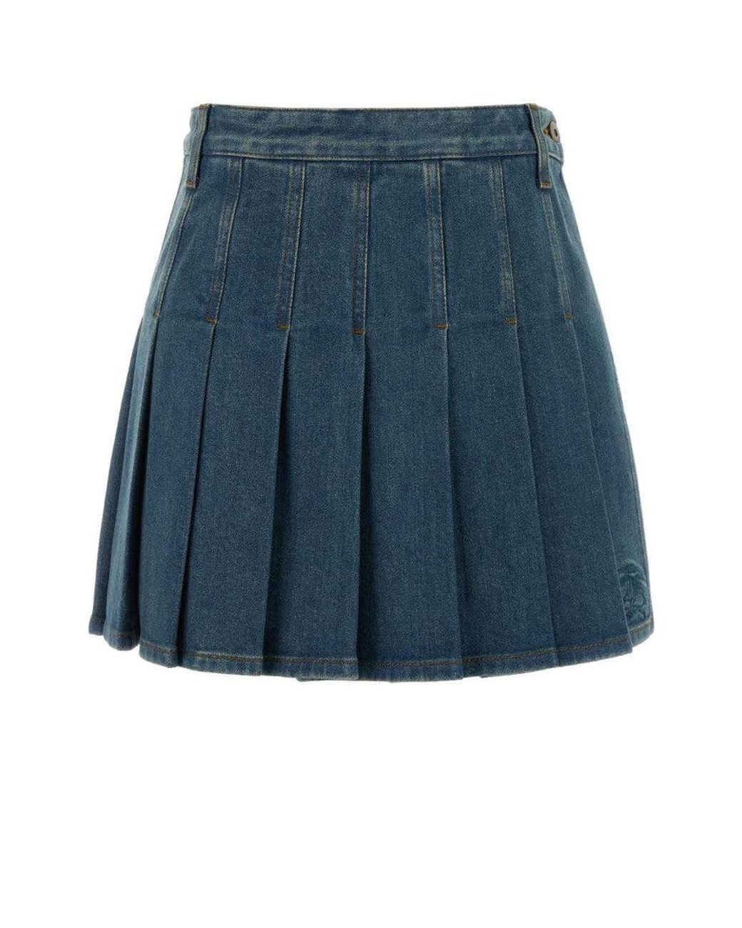 Burberry Blue Denim Pleated Skirt