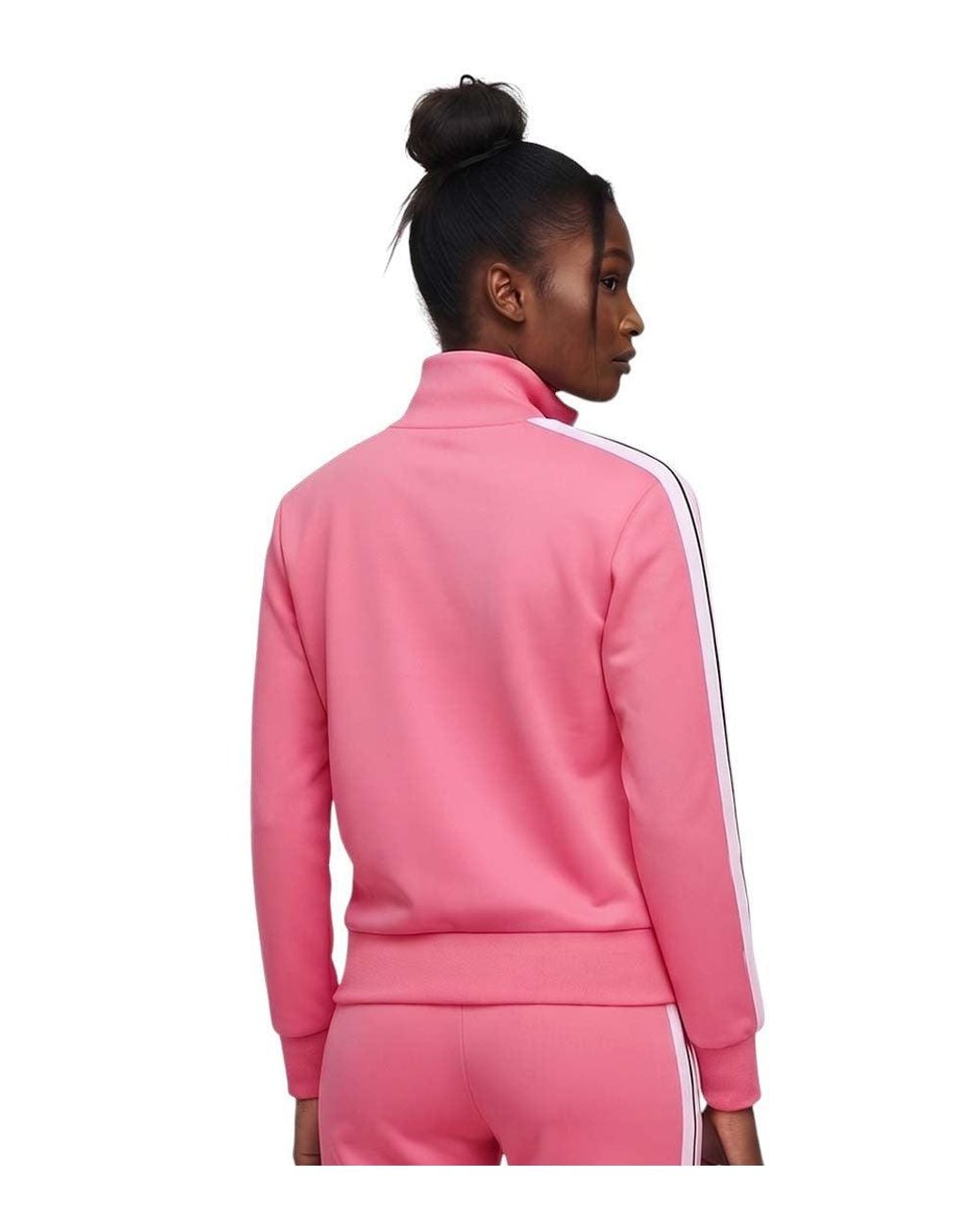 Palm Angels Pink Fuchsia Stripes Mock Collar Sweatshirt