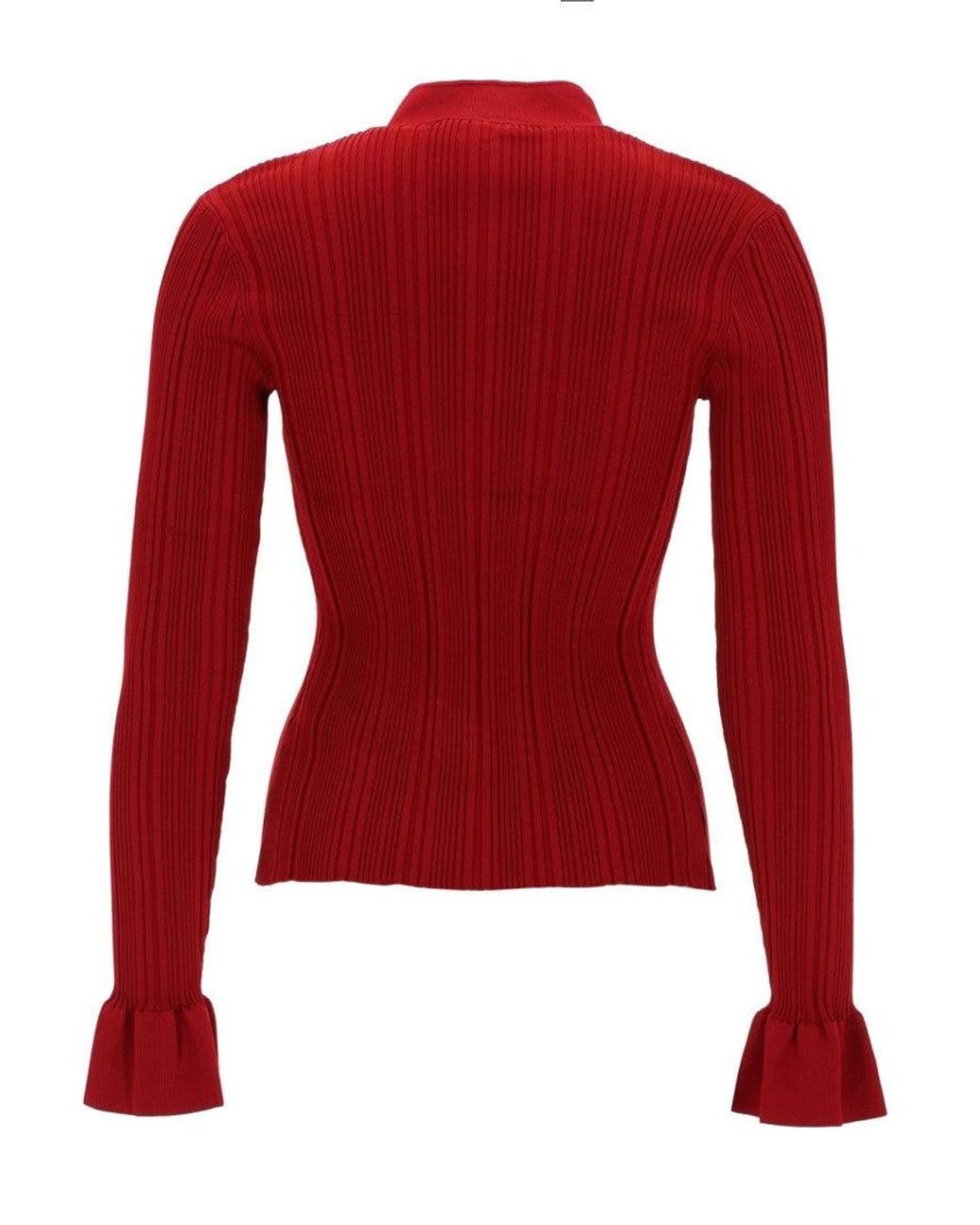 Self-Portrait Red Knitted Mock Collar Cardigan