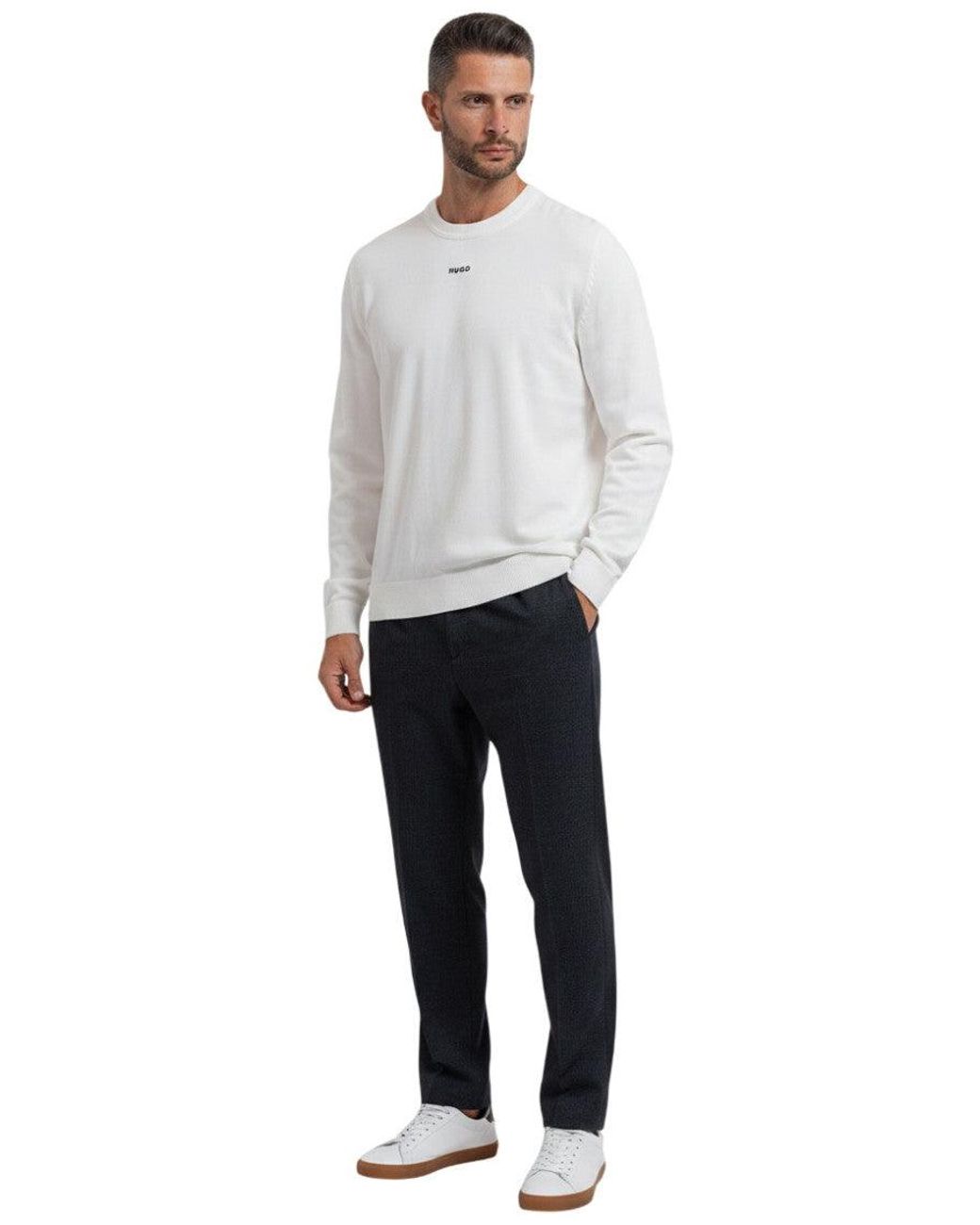 HUGO Gray Logo Crew Neck Sweater for men