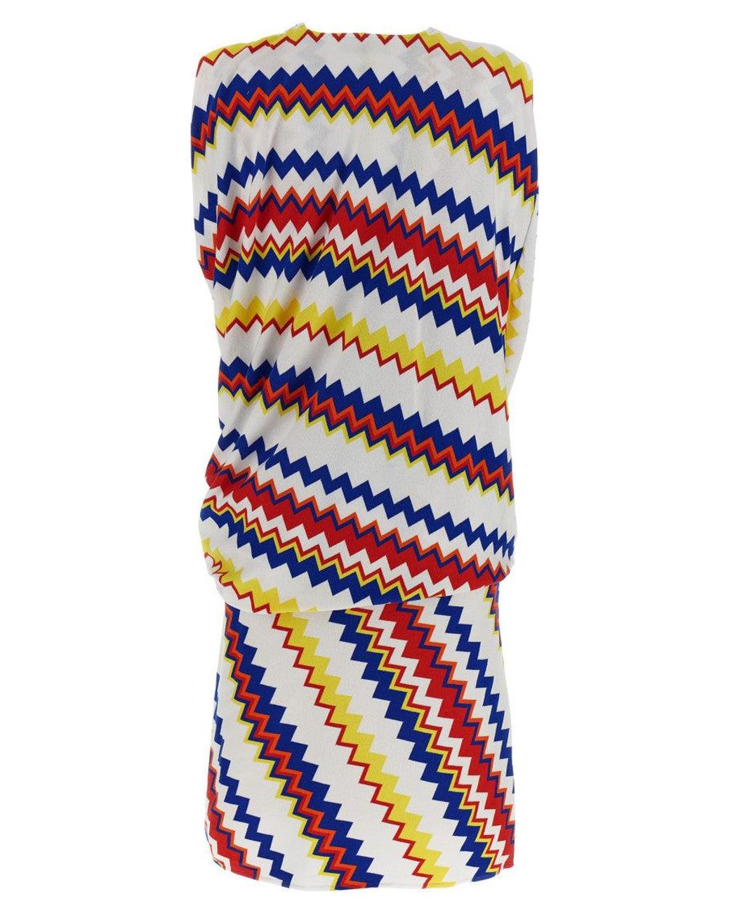 Missoni Blue Zigzag Pattern Peplos Minidress With Draped Front