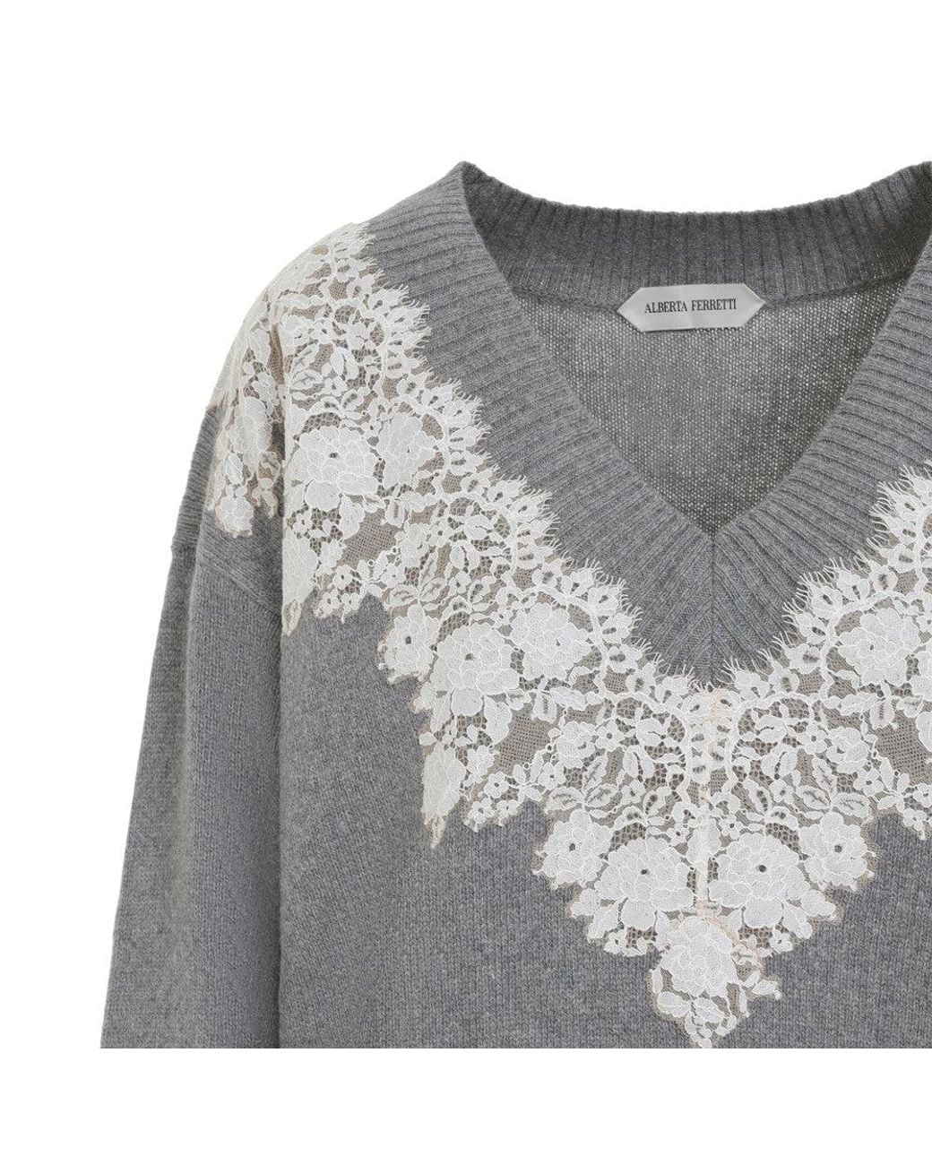 Alberta Ferretti Gray V Neck Sweater