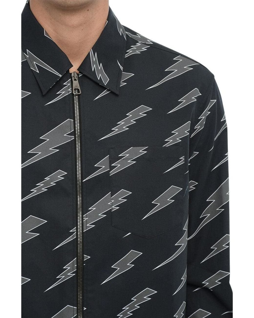 Neil Barrett Black Zip Up Printed Shirt for men