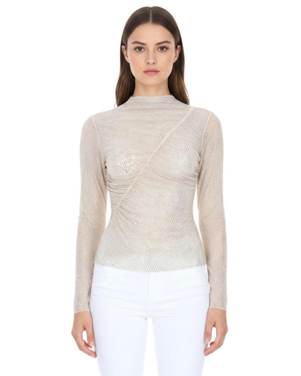 Self-Portrait White Embellished Mock Collar Top