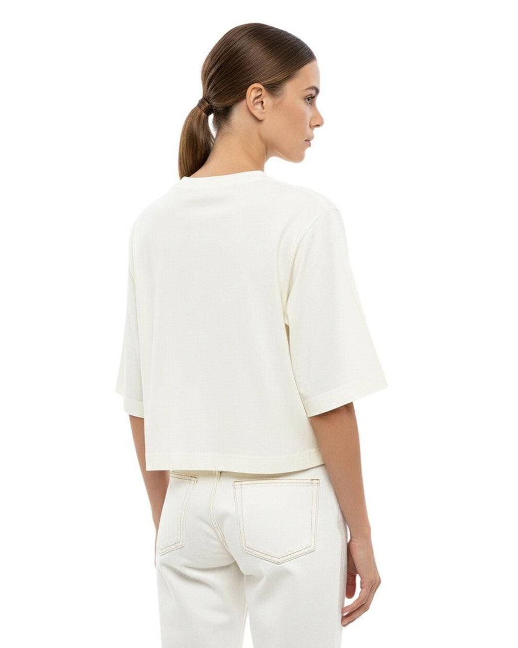 Palm Angels White Logo Crew Neck T-Shirt