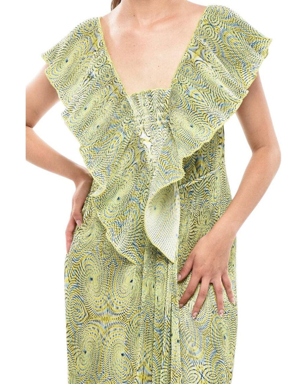 Stella McCartney Green Printed V Neck Midi Dress