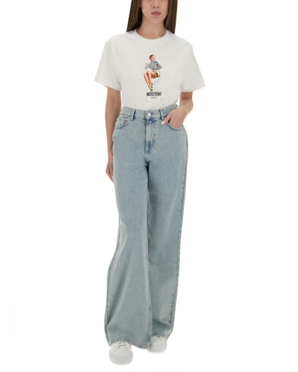 Moschino Blue Denim Flared High Rise Jeans