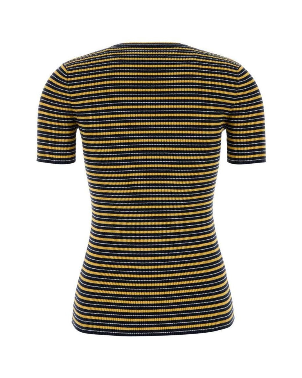 Prada Green Stripes Crew Neck T-Shirt