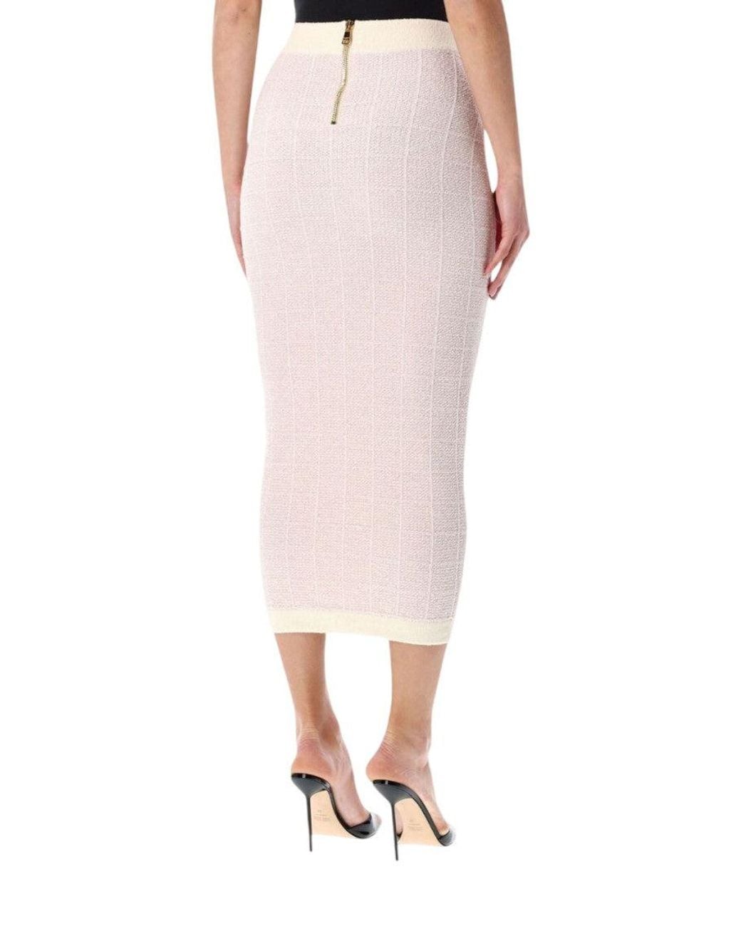 Balmain Pink Textured Midi Skirt