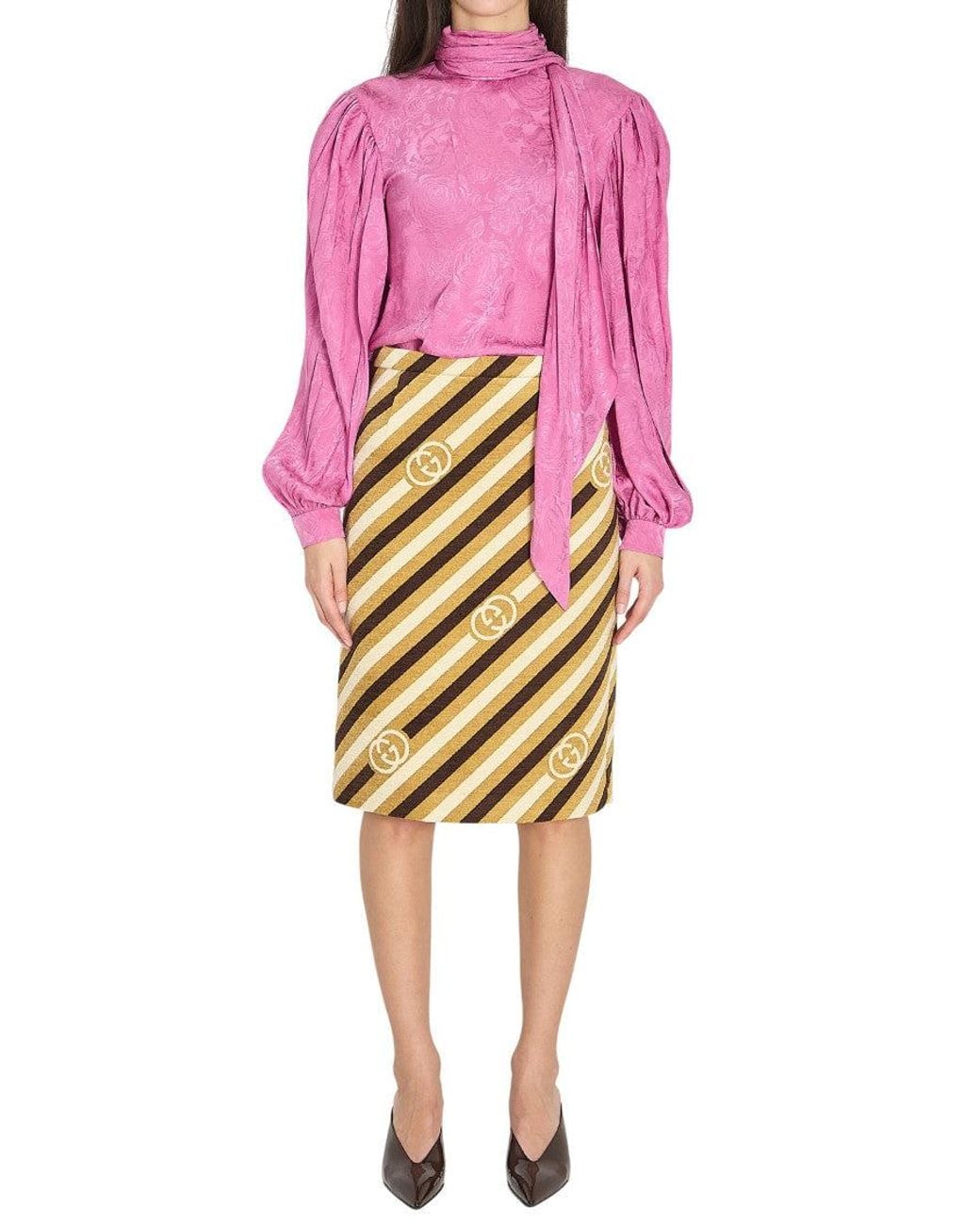 Gucci Pink Floral Mock Collar Top