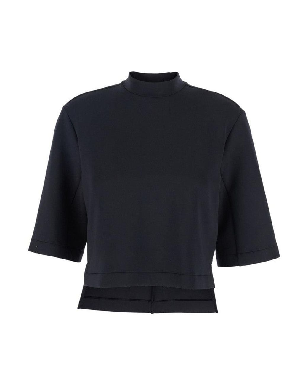 Moncler Blue Solid Mock Collar T-Shirt