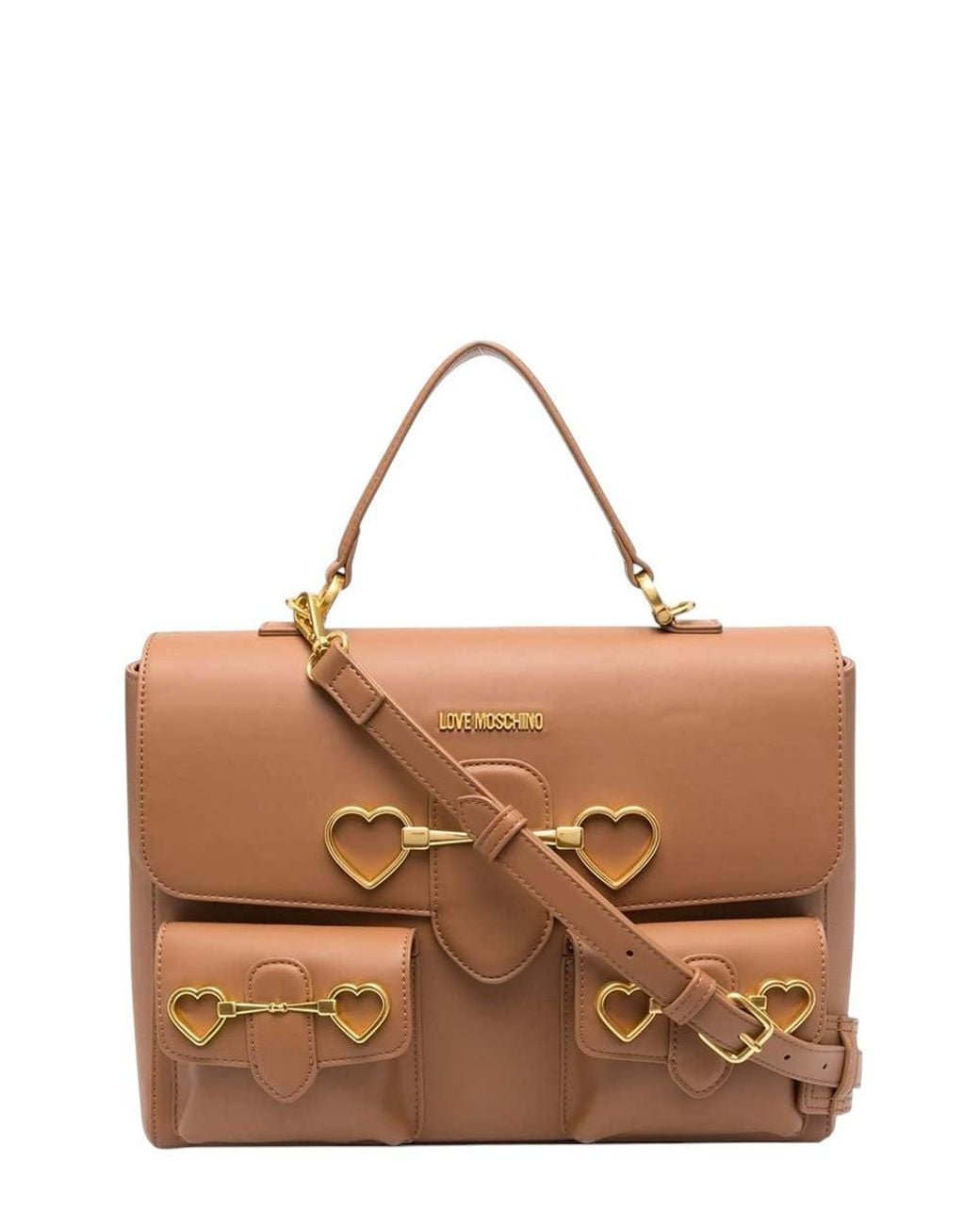 Love Moschino Brown Heart Clamp Medium Satchel