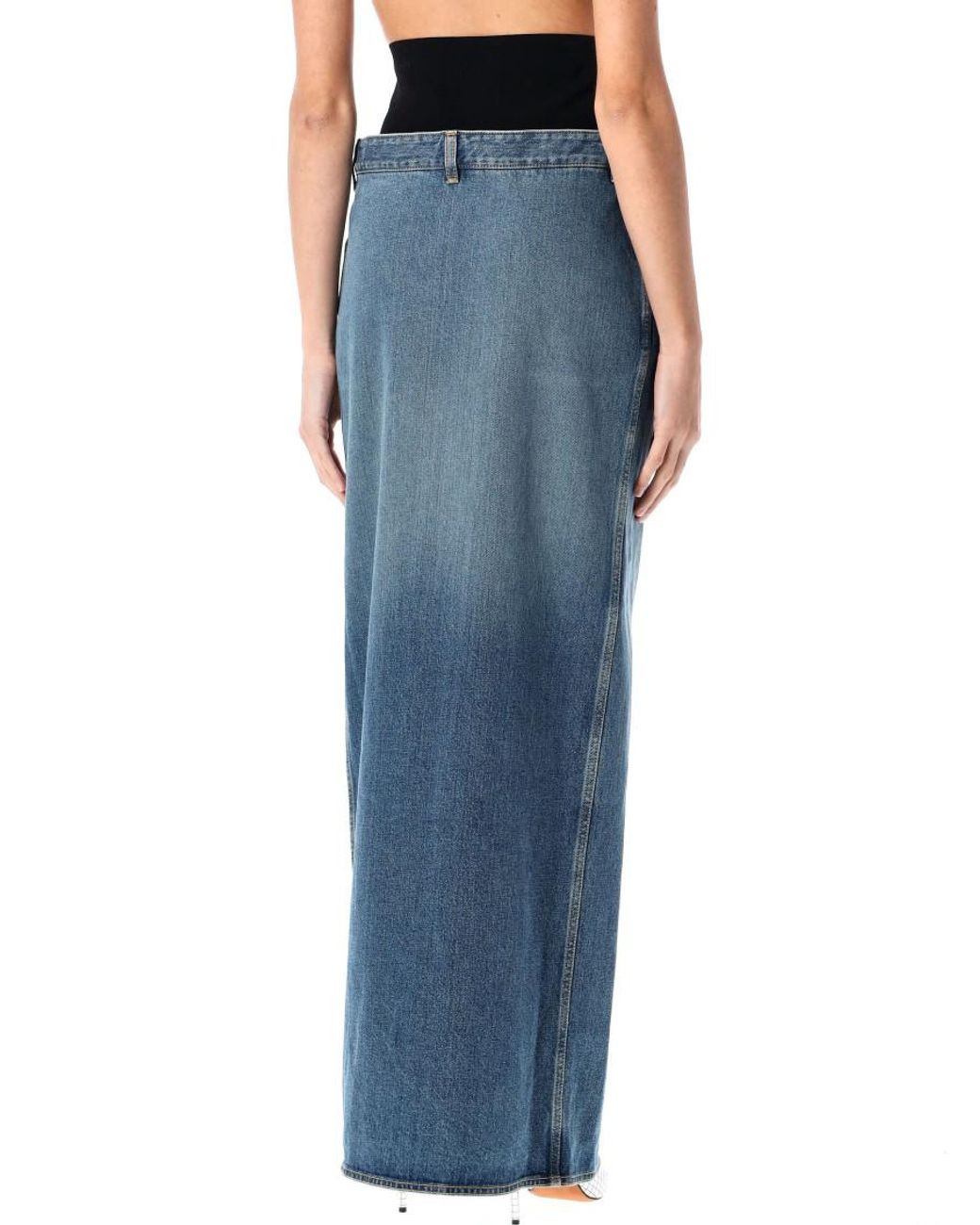 スカート ALAIA DENIM COTTON COLUMN SKIRT Alaïa Denim Cotton Column Skirt in Blue | Lyst