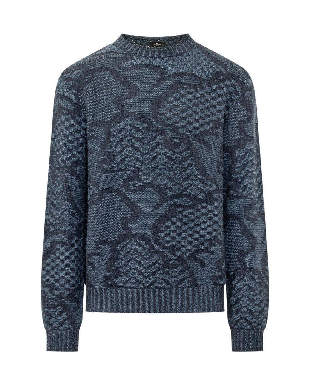Etro Blue Crew Neck Sweater for men
