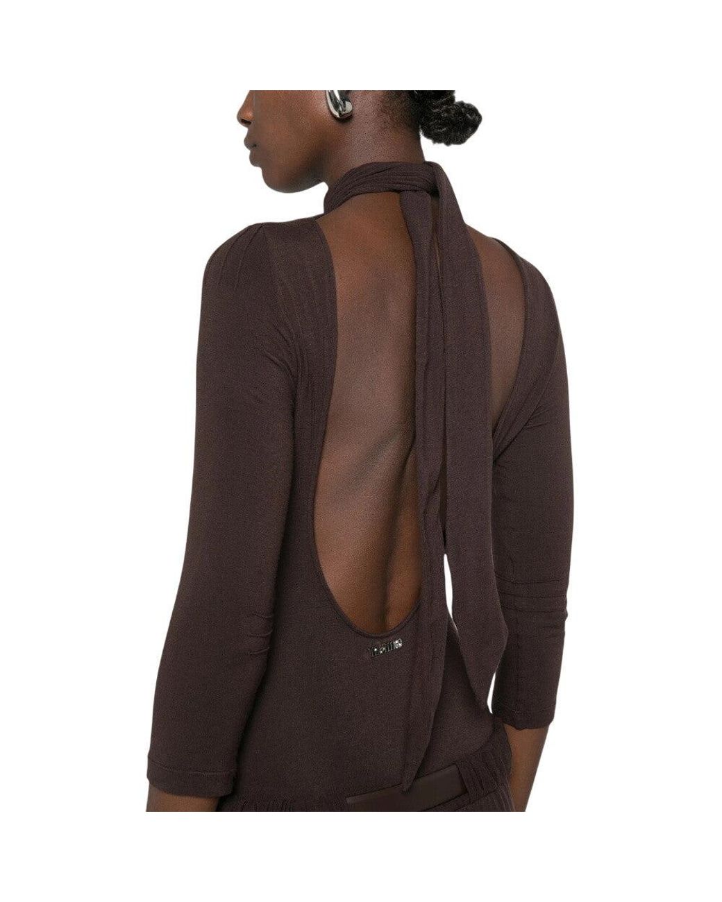 The Attico Brown Mock Collar Midi Dress